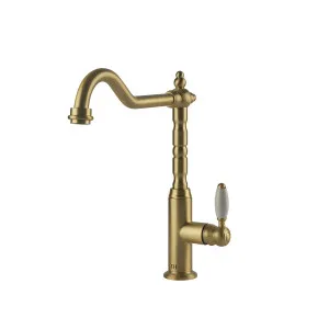 Turner Hastings Providence Single Sink Mixer 311mm Brushed Brass (Ceramic Handle) by Turner Hastings, a Bathroom Taps & Mixers for sale on Style Sourcebook