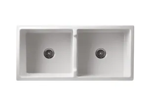 Turner Hastings Patri Flat Side Farmhouse Double Bowl Butler Sink Gloss White 1000mm by Turner Hastings, a Basins for sale on Style Sourcebook