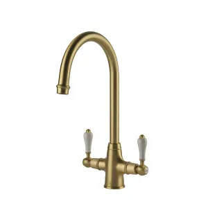 Turner Hastings Ludlow Double Sink Mixer Tap 355mm Brushed Brass (Ceramic Handle) by Turner Hastings, a Bathroom Taps & Mixers for sale on Style Sourcebook