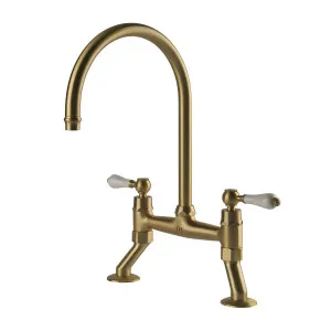 Turner Hastings Ludlow Bridge Sink Mixer Tap 400mm Brushed Brass (Ceramic Handle) by Turner Hastings, a Bathroom Taps & Mixers for sale on Style Sourcebook