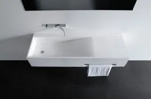 Gallaria Planio Rectangular Wall Hung Stone Basin White 1480mm by Gallaria, a Basins for sale on Style Sourcebook