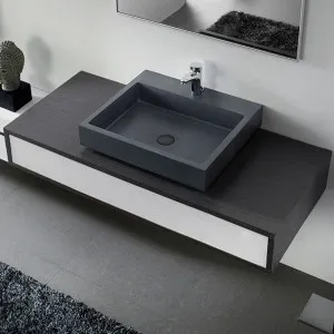 Gallaria Levi Rectangular Above Counter Stone Basin Black 600mm by Gallaria, a Basins for sale on Style Sourcebook