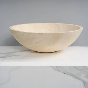 Gallaria Cetti Round Above Counter Stone Basin Ultra White Travertine 430mm by Gallaria, a Basins for sale on Style Sourcebook