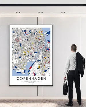 Progressive Nordic Living Map inspired by Art of Piet Mondrian Fine Print - Copenhagen by Macey & Moore, a Ottomans for sale on Style Sourcebook