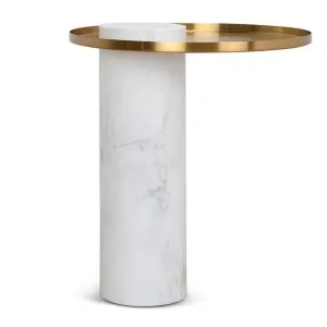 Marcela 40cm Round Brushed Gold Side Table - Marble by Interior Secrets - AfterPay Available by Interior Secrets, a Side Table for sale on Style Sourcebook