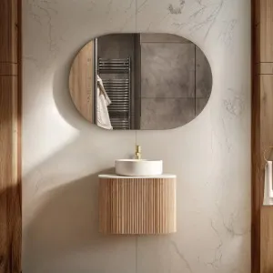 Orio Hayman Light Walnut Fluted 600mm Curve Single Bowl Wall Hung Vanity by Orio, a Vanities for sale on Style Sourcebook