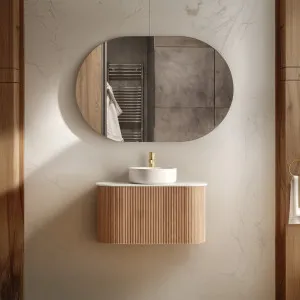 Orio Hayman Light Walnut Fluted 750mm Curve Single Bowl Wall Hung Vanity by Orio, a Vanities for sale on Style Sourcebook