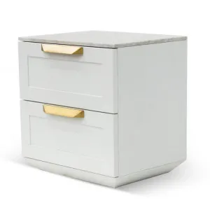 Ex Display - Nelda Bedside Table - White with Marble Top by Interior Secrets - AfterPay Available by Interior Secrets, a Bedside Tables for sale on Style Sourcebook