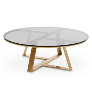 Ex Display - Ritter 100cm Round Grey Glass Coffee Table - Gold Base by Interior Secrets - AfterPay Available by Interior Secrets, a Coffee Table for sale on Style Sourcebook