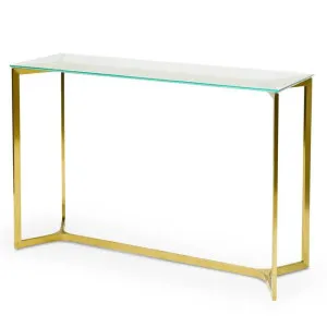 Ex Display - Cannon 1.2m Glass Console Table - Gold Base by Interior Secrets - AfterPay Available by Interior Secrets, a Console Table for sale on Style Sourcebook