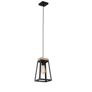 CLA Lanterna Iron And Wood Trapezium Pendant Light Black by Compact Lamps Australia, a Pendant Lighting for sale on Style Sourcebook