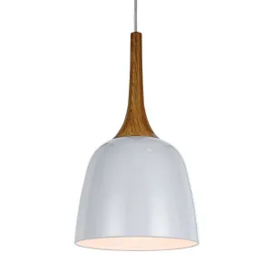 Polk White Shade With Oak Pendant Light (E27) Small by Telbix, a Pendant Lighting for sale on Style Sourcebook