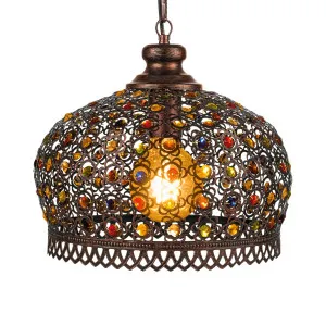 Eglo Jadida Antique Copper With Coloured Glass Pendant Light Large 330mm by Eglo, a Pendant Lighting for sale on Style Sourcebook