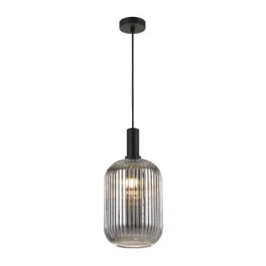 Large Telbix Bonura 1 Light Rippled Glass Pendant (E27) Smoke with Black by Telbix, a Pendant Lighting for sale on Style Sourcebook