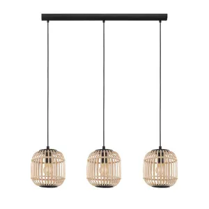 Eglo Bordesley Timber Rattan E27 Pendant Light 3 Light by Eglo, a Pendant Lighting for sale on Style Sourcebook