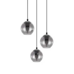 Eglo Ariscani Black Transparent Vaporised Glass Pendant Light 3 Light by Eglo, a Pendant Lighting for sale on Style Sourcebook