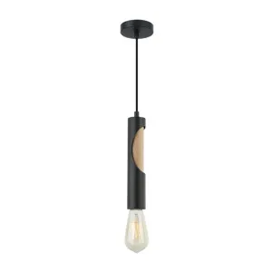 CLA Ida 1 Light Tube Iron and Wood Pendant Light (E27) Matte Black by Compact Lamps Australia, a Pendant Lighting for sale on Style Sourcebook