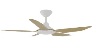 Calibo Storm 42" (1070mm) 5 Blade 18W Tricolour LED Light Indoor/Outdoor DC Ceiling Fan & Remote White & Bamboo by Calibo, a Ceiling Fans for sale on Style Sourcebook