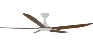 Calibo Storm 56" (1430mm) 5 Blade 18W Tricolour LED Light Indoor/Outdoor DC Ceiling Fan & Remote White & Koa by Calibo, a Ceiling Fans for sale on Style Sourcebook