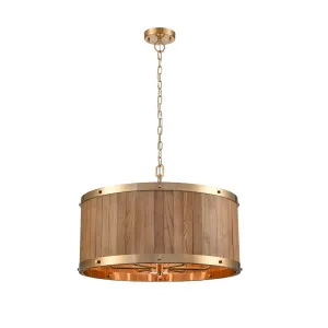 CLA Barrique Drum Timber Pendant (E27) Oak & Brass by Compact Lamps Australia, a Pendant Lighting for sale on Style Sourcebook