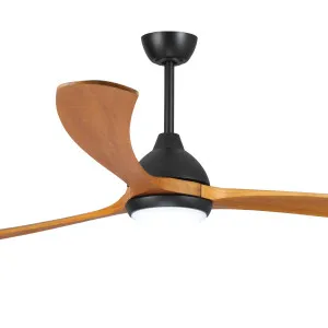 Fanco Sanctuary DC 70" Solid Timber Blade Indoor/Outdoor Ceiling Fan with 24W CCT LED Light and Remote Black & Teak by Fanco, a Ceiling Fans for sale on Style Sourcebook