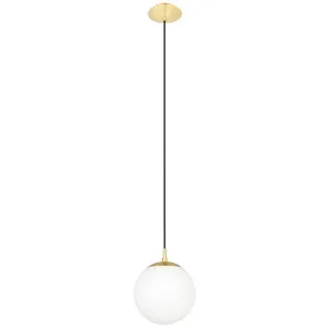 Eglo Rondo 1 Light Matt Brass & Opal Glass Pendant 200mm by Eglo, a Pendant Lighting for sale on Style Sourcebook