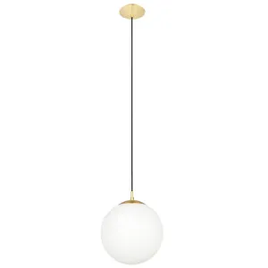 Eglo Rondo 1 Light Matt Brass & Opal Glass Pendant 300mm by Eglo, a Pendant Lighting for sale on Style Sourcebook