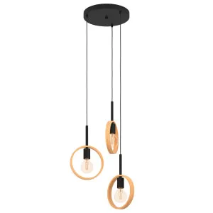 Eglo Ipsden 3 Light Cluster Pendant Light Black and wood by Eglo, a Pendant Lighting for sale on Style Sourcebook