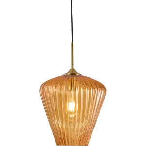 Calibo Ribbon Fluted Glass 230mm Pendant Light Amber by Calibo, a Pendant Lighting for sale on Style Sourcebook