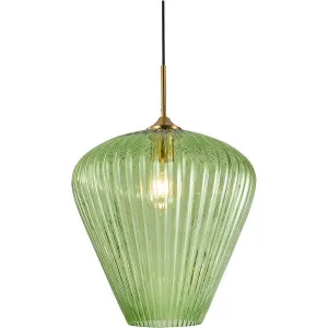 Calibo Ribbon Fluted Glass 360mm Pendant Light Green by Calibo, a Pendant Lighting for sale on Style Sourcebook