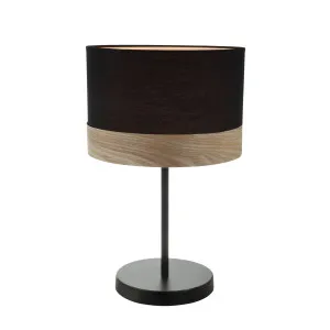 Black with Wood Trim CLA Tambura Table Lamp (E27) Round by Compact Lamps Australia, a Table & Bedside Lamps for sale on Style Sourcebook