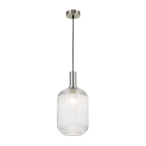 Large Telbix Bonura 1 Light Rippled Glass Pendant (E27) Clear with Nickel by Telbix, a Pendant Lighting for sale on Style Sourcebook