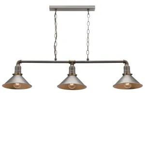 Mercator Rafael Aged Nickel Metal With Brass Pendant Light 3 Light Bar by Mercator, a Pendant Lighting for sale on Style Sourcebook