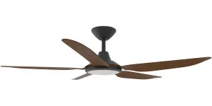 Calibo Storm 48" (1220mm) 5 Blade 18W Tricolour LED Light Indoor/Outdoor DC Ceiling Fan & Remote Black & Koa by Calibo, a Ceiling Fans for sale on Style Sourcebook