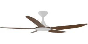 Calibo Storm 52" (1320mm) 5 Blade 18W Tricolour LED Light Indoor/Outdoor DC Ceiling Fan & Remote White & Koa by Calibo, a Ceiling Fans for sale on Style Sourcebook