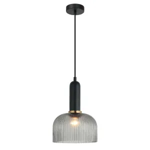 CLA Vintaj Ribbed Dome Pendant (E27) Smokey Black by Compact Lamps Australia, a Pendant Lighting for sale on Style Sourcebook