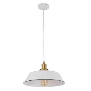 White & Antique Brass CLA Cerema Pendant Light (E27) Dome by Compact Lamps Australia, a Pendant Lighting for sale on Style Sourcebook