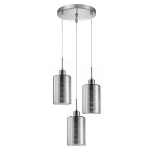 CLA Oblong Iron & Chrome Line Pendant Lights (E27) 3 Light Cluster by Compact Lamps Australia, a Pendant Lighting for sale on Style Sourcebook