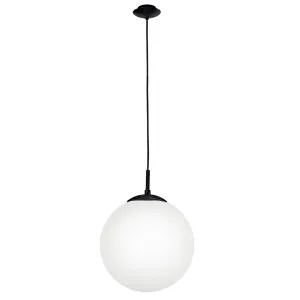 Eglo Rondo 1 Light Black & Opal Glass Pendant 300mm by Eglo, a Pendant Lighting for sale on Style Sourcebook