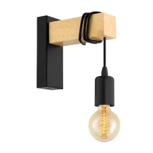 Eglo Townshend Bar Timber And Black Wall Light 1 Light by Eglo, a Wall Lighting for sale on Style Sourcebook