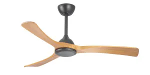 Claro Sleeper 56" (1420mm) Solid Timber DC Ceiling Fan No Light with Remote Matte Black and Teak by Claro, a Ceiling Fans for sale on Style Sourcebook