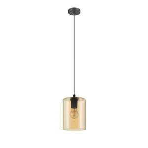 Eglo Cadaques 1 Glass Pendant Light Edison Screw (E27) Amber and Black by Eglo, a Pendant Lighting for sale on Style Sourcebook