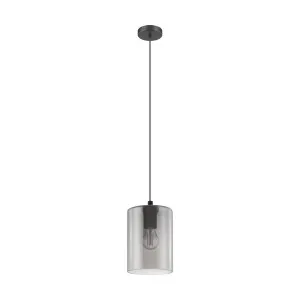 Eglo Cadaques 1 Glass Pendant Light Edison Screw (E27) Smoke and Black by Eglo, a Pendant Lighting for sale on Style Sourcebook