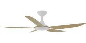 Calibo Storm 52" (1320mm) 5 Blade 18W Tricolour LED Light Indoor/Outdoor DC Ceiling Fan & Remote White & Bamboo by Calibo, a Ceiling Fans for sale on Style Sourcebook