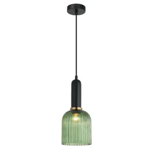 CLA Vintaj Ribbed Ellipse Glass Pendant (E27) Green by Compact Lamps Australia, a Pendant Lighting for sale on Style Sourcebook