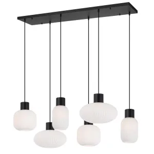 Black and Opal Glass Nori Telbix Traditional Pendant Light (E27) 6 Light by Telbix, a Pendant Lighting for sale on Style Sourcebook