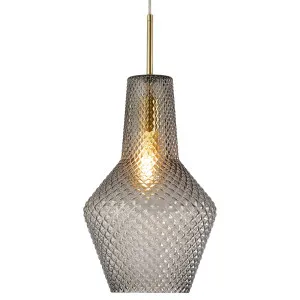 Calibo Avian Diamond Cut Glass 1 Light Pendant Gold and Smoke by Calibo, a Pendant Lighting for sale on Style Sourcebook