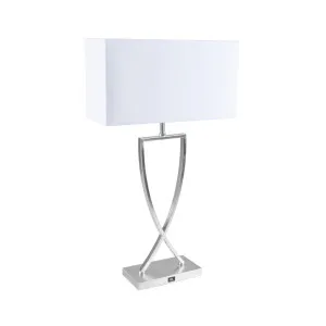 Domus Giana Fabric Shade Table Lamp with USB Charging (E27) Satin Chrome by Domus, a Table & Bedside Lamps for sale on Style Sourcebook