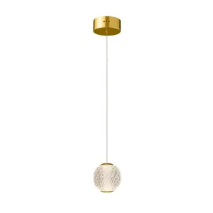 Gold Vencha Langdon Warm White LED Optical Acrylic Pendant Light 1 Light by Vencha, a Pendant Lighting for sale on Style Sourcebook