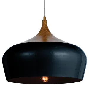 Polk Black Shade With Oak Pendant Light (E27) Large by Telbix, a Pendant Lighting for sale on Style Sourcebook